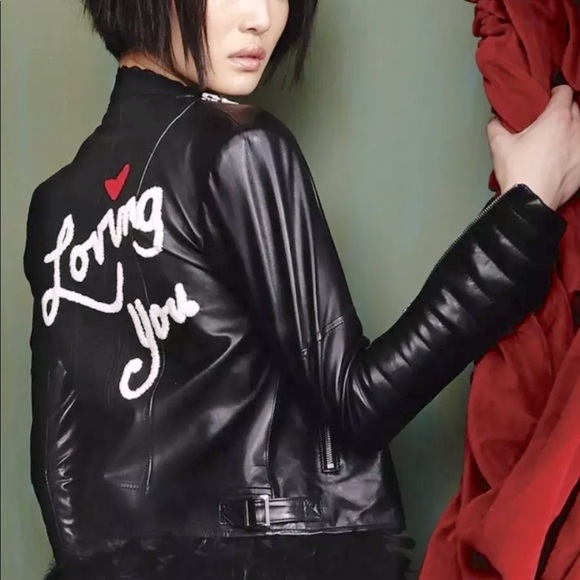 Alice & Olivia Gamma loving you leather jacket S RARE - Picture 2 of 11